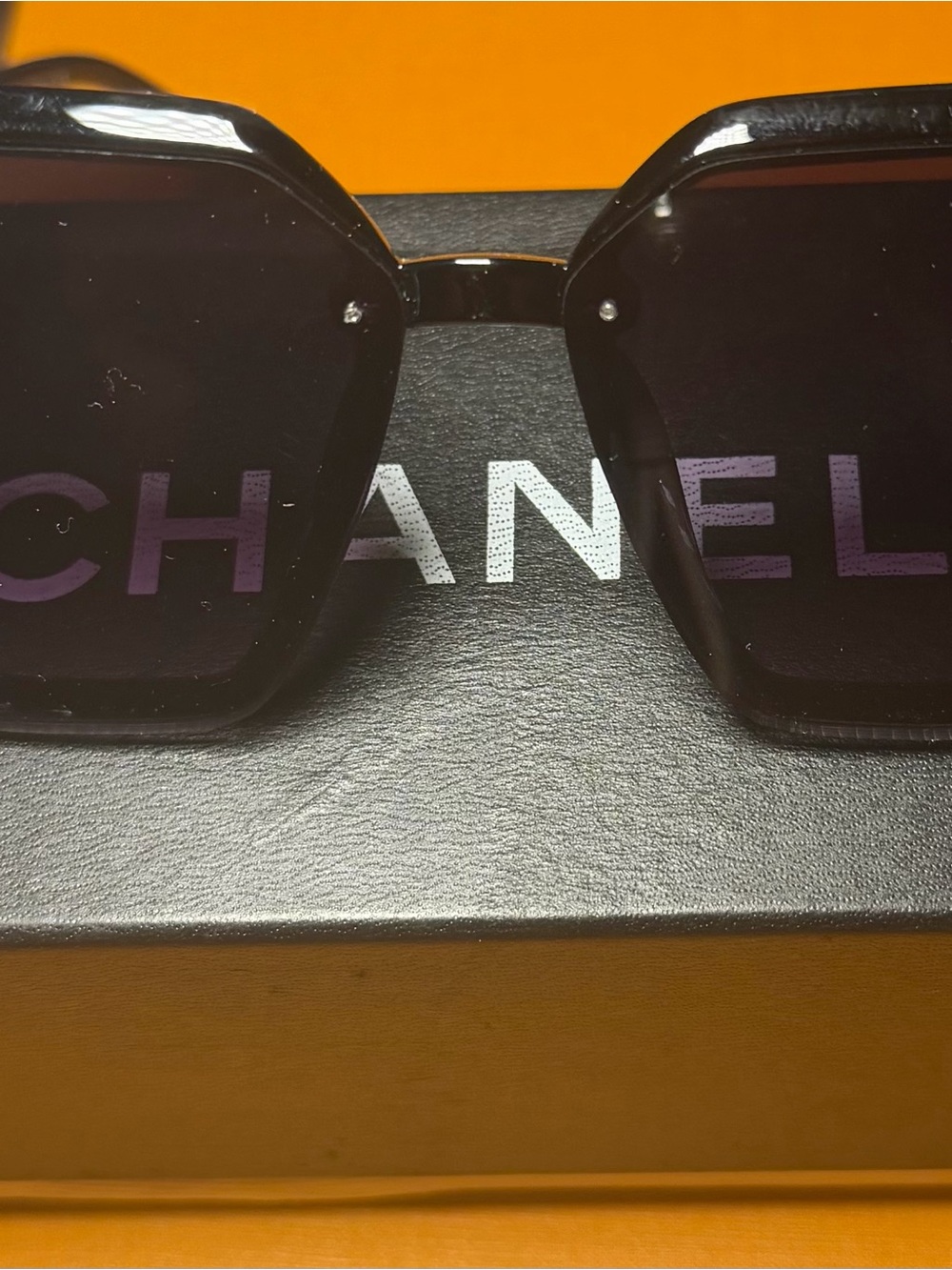CHANEL Black Hexagonal Sunglasses with Dark Lenses